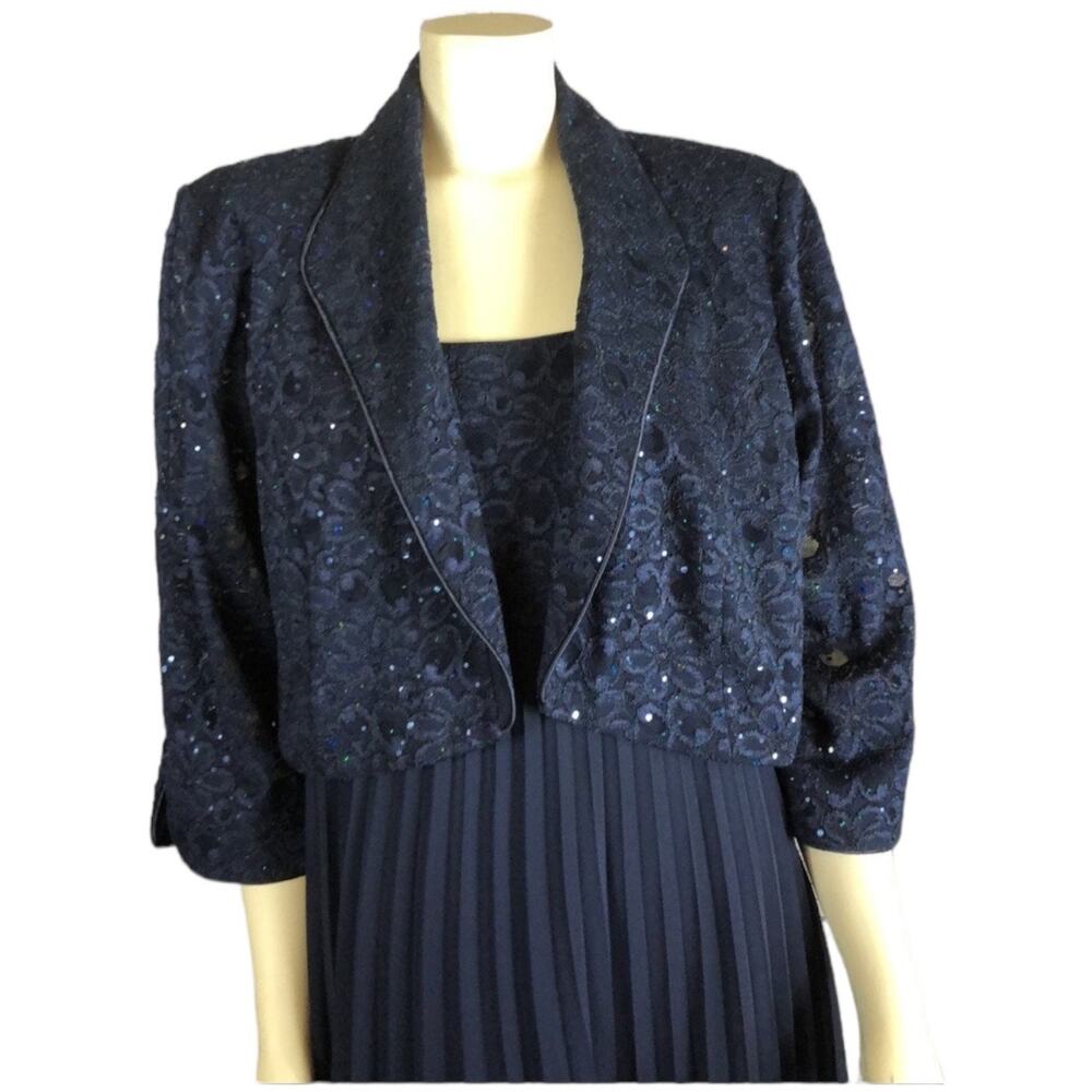 2000s R&M Richards Navy Pleated Dress Bolero Set 18W - Picture 3 of 13